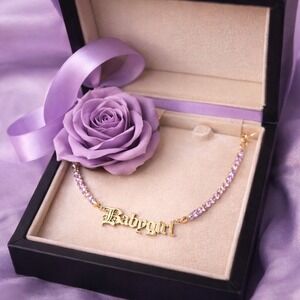 Necklace "Babygirl" Gold-Tone with Lavender Rhinestones